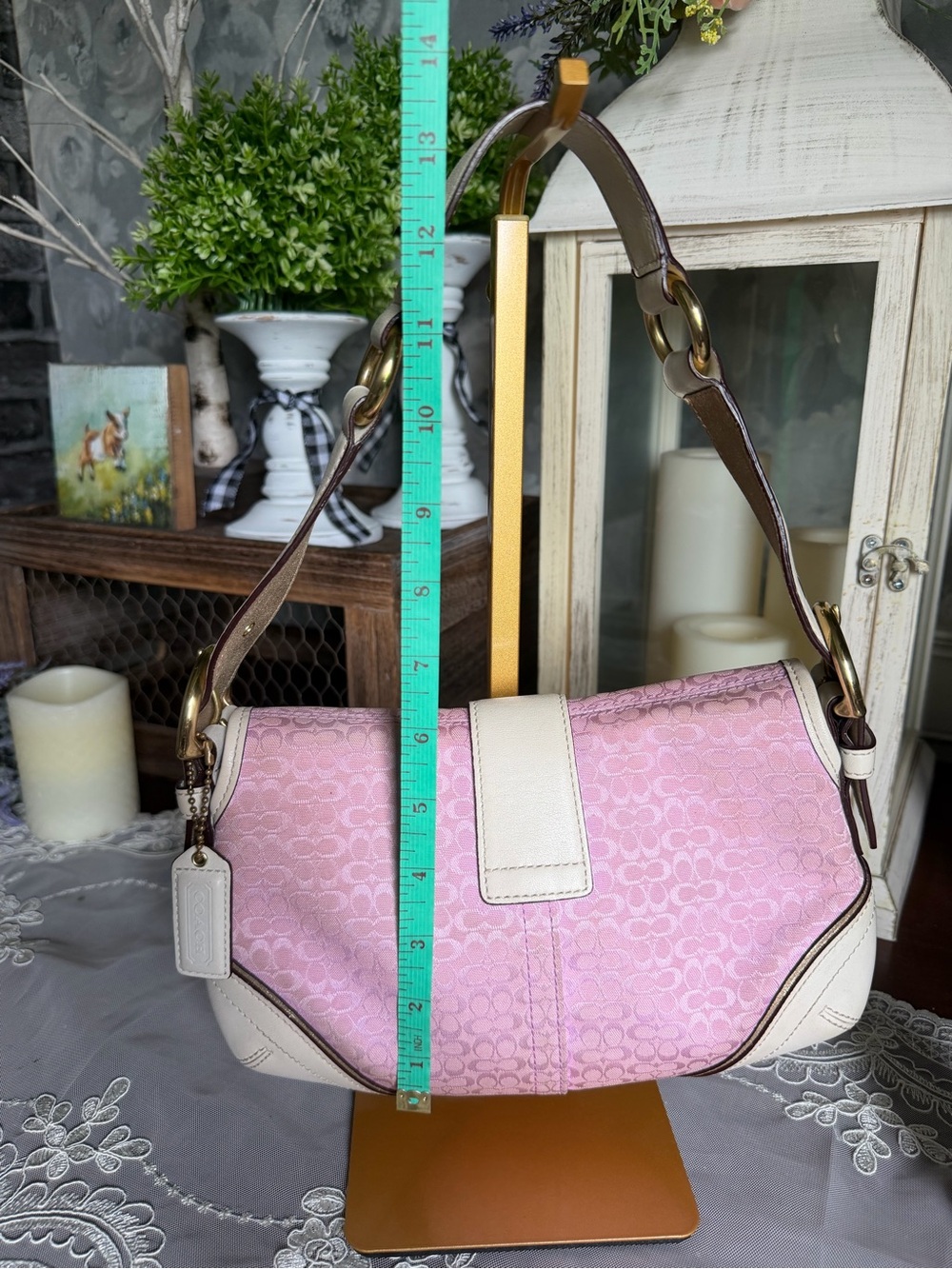 Y2K Coach Pink Signature Soho White Leather Small Sho… - Gem